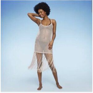 Wild Fable S Cream Fishnet Fringe Cover-Up Dress With Tags